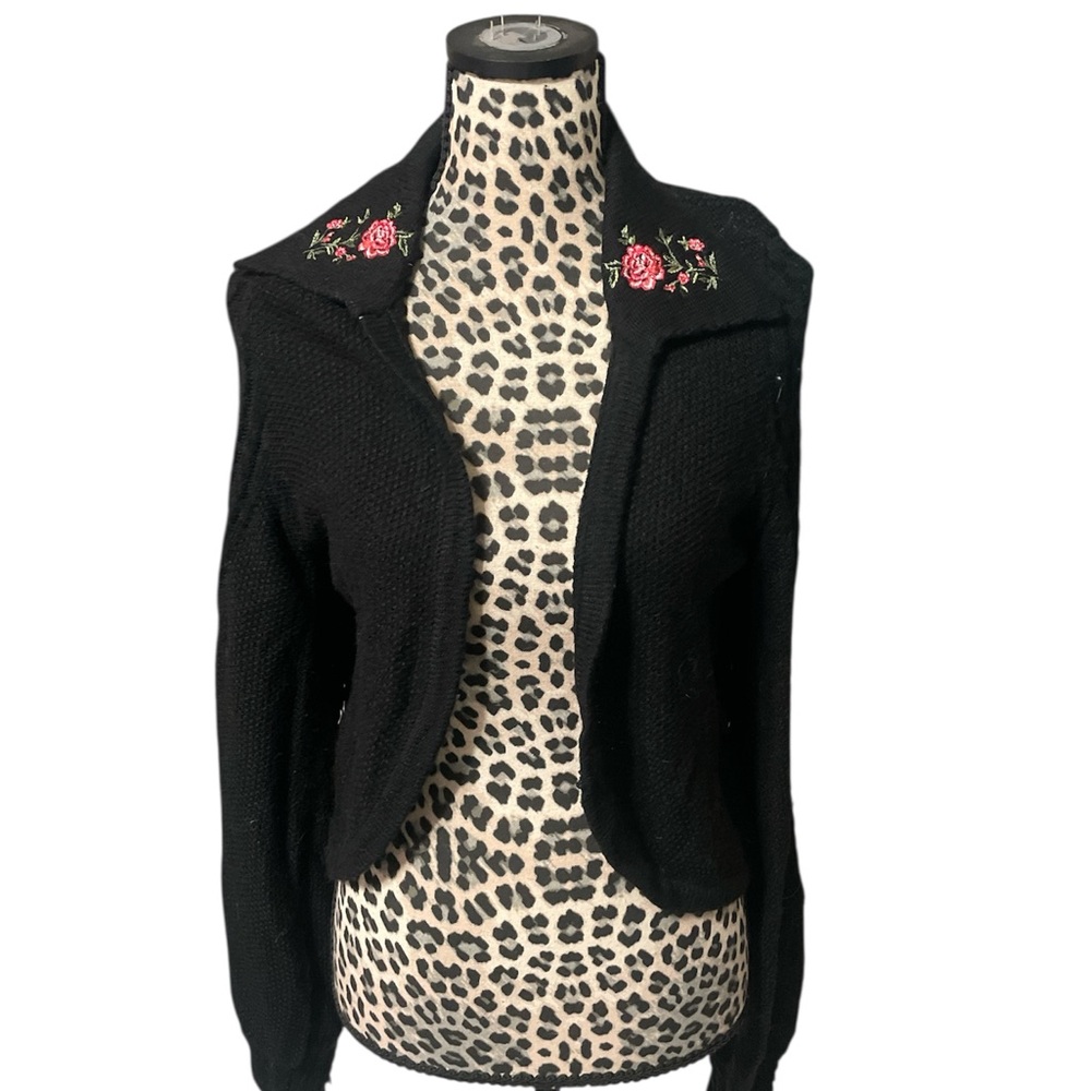 Forever 21 Black Cardigan with Red Floral Detail